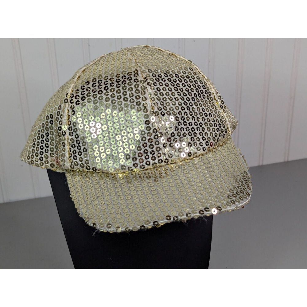 Gold Sequin Baseball Cap Snapback Bling Hat Y2K Party Dance Disco Fashion NEW‎